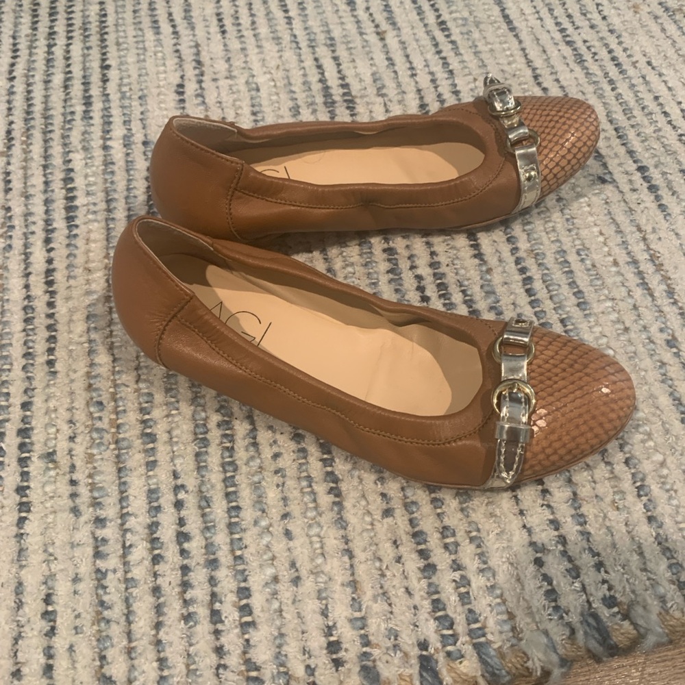 AGL Brown Leather Flats with Silver Accents - Picture 4 of 7